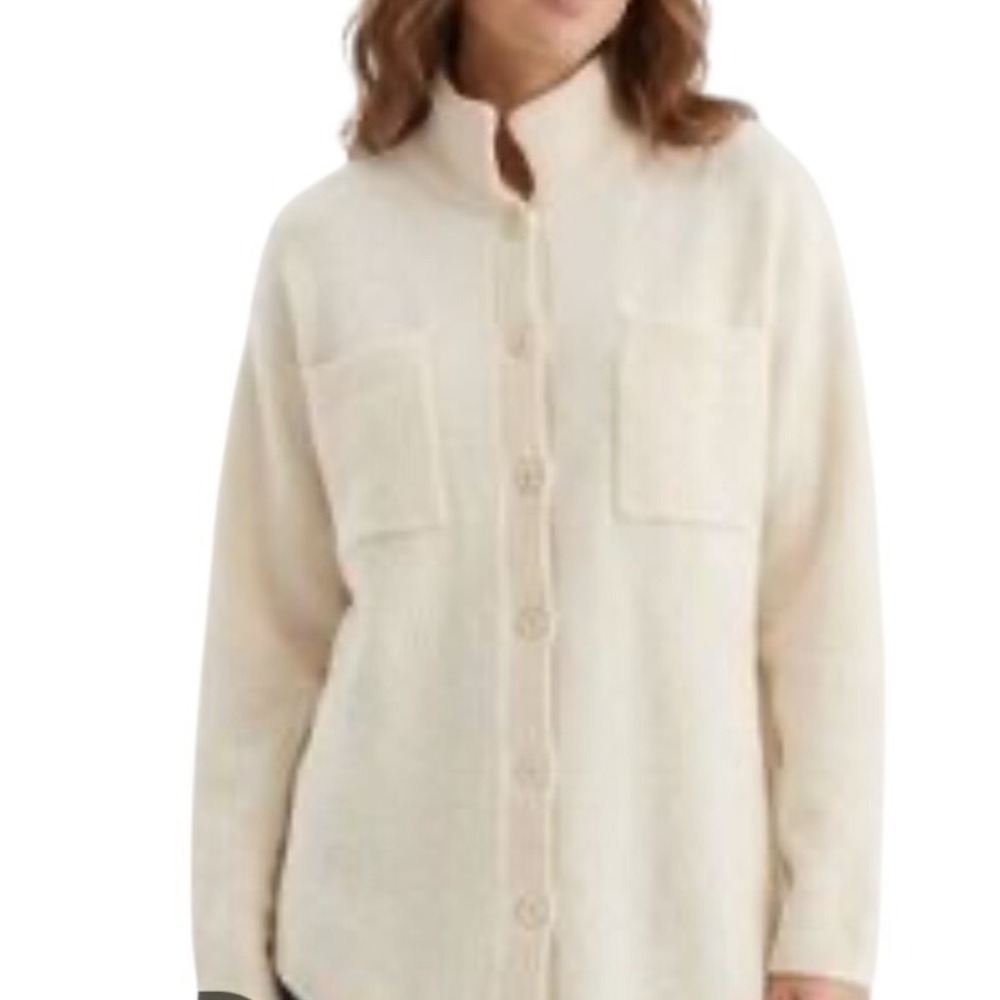 Aerie Unreal Oversized Button Front Cardigan Shacket Sweater Medium Cream Cabin